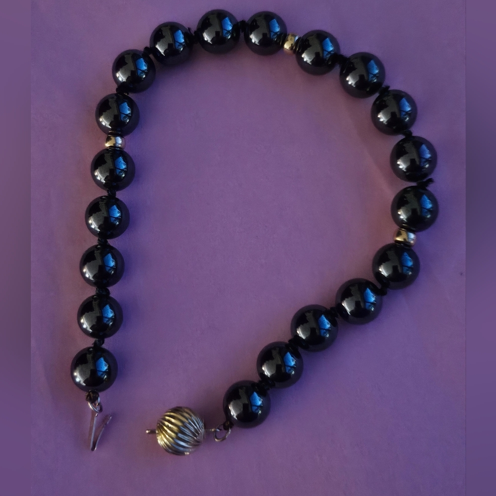 Hematite Bracelet with 14K Gold Clasp & Accent Beads
